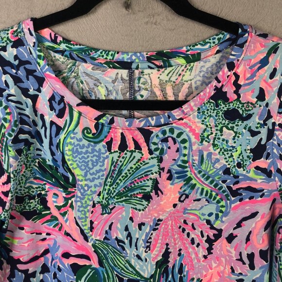 Lilly Pulitzer Dress Womens Medium Multicolor Pima Cotton Sea Life 3/4 Sleeve - Picture 16 of 16